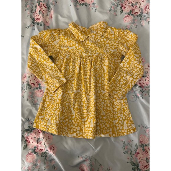 JoJo Maman Bebe Collared Shirt Dress - Bunnies Fox and Nature - Yellow and White - Picture 2 of 6